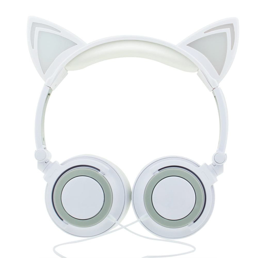 Purple Cat Ear Kids Headphones with LED Lights & Safe Volume Control