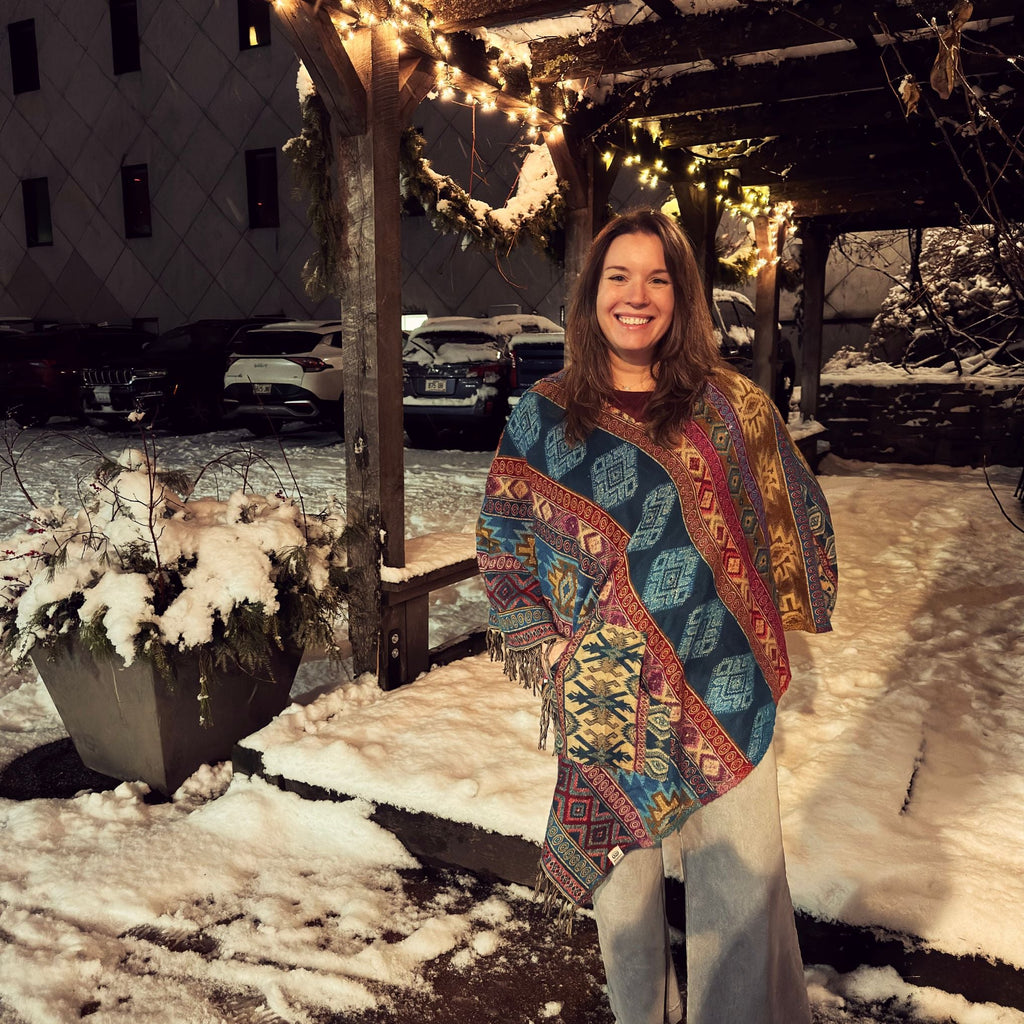 Nanda Hooded Poncho: Warm Wool Blend Boho Style Outerwear