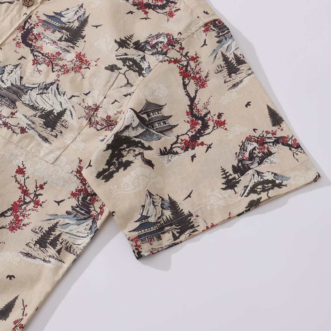 Men's Cotton Hawaiian Shirt with Plum Blossom Print