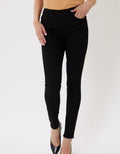 High Rise Basic Ankle Skinny Jeans in Black by KanCan shown from the front
