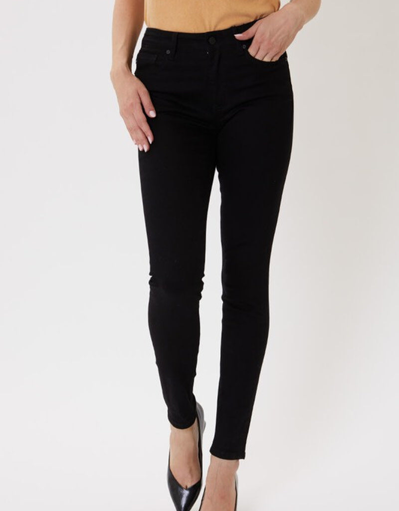 High Rise Basic Ankle Skinny Jeans in Black by KanCan shown from the front