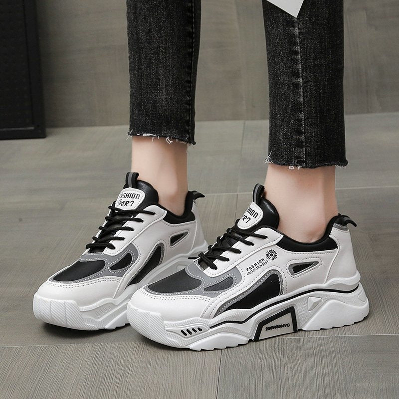 Women’s Reflective Chunky Platform Sneakers – Streetwear Lace-Up