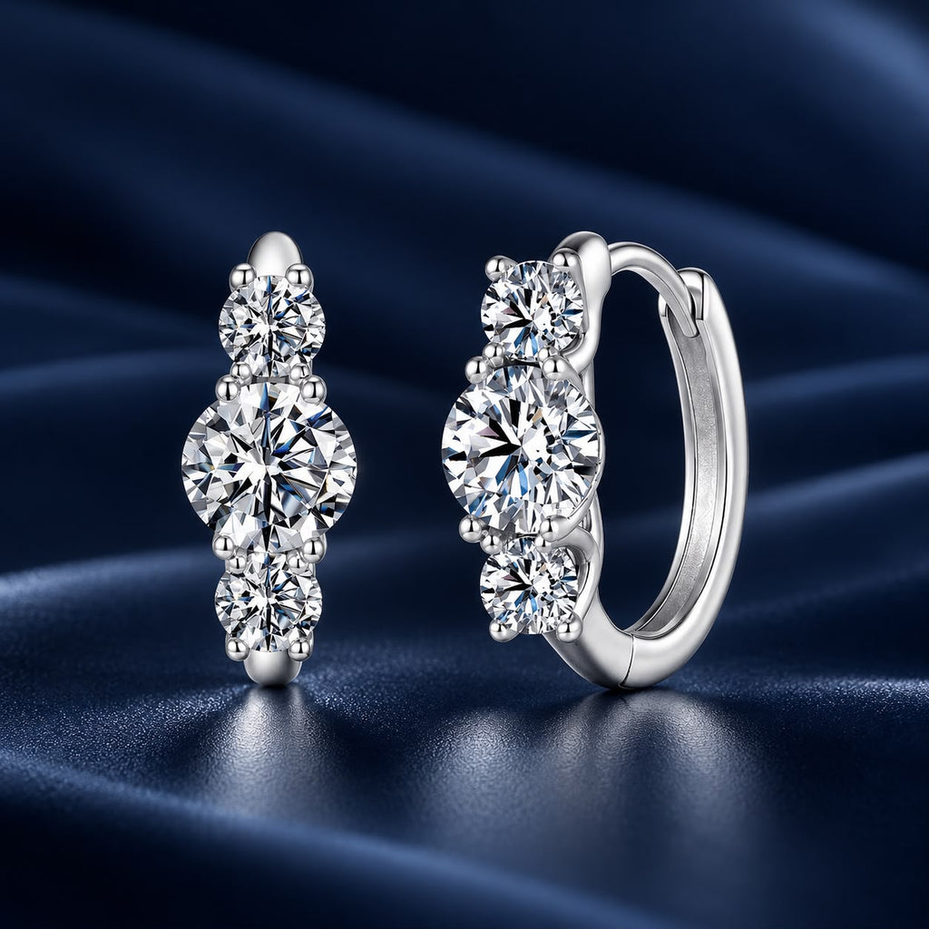 925 Sterling Silver White Gold Plated Moissanite 1.3x0.5cm Hoop Earrings for Women
