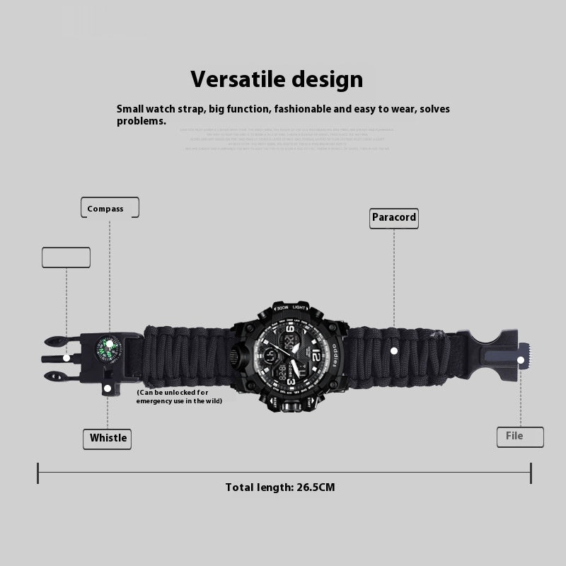 6-in-1 Tactical Survival Watch with Compass Whistle and Scraper