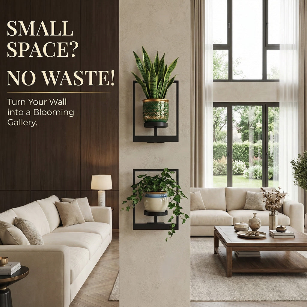 Modern Metal Window-Style Wall Frame Set with Shelf, Matte Black