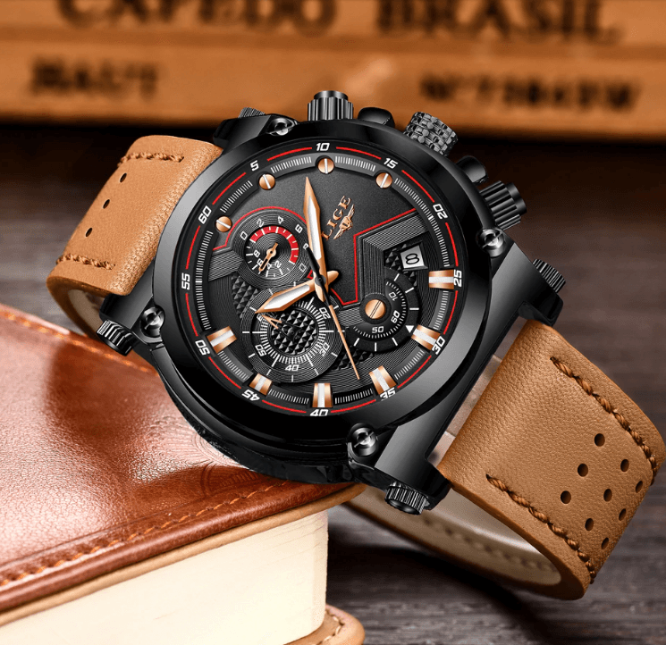 Modern Waterproof Quartz Watch with Genuine Leather Strap