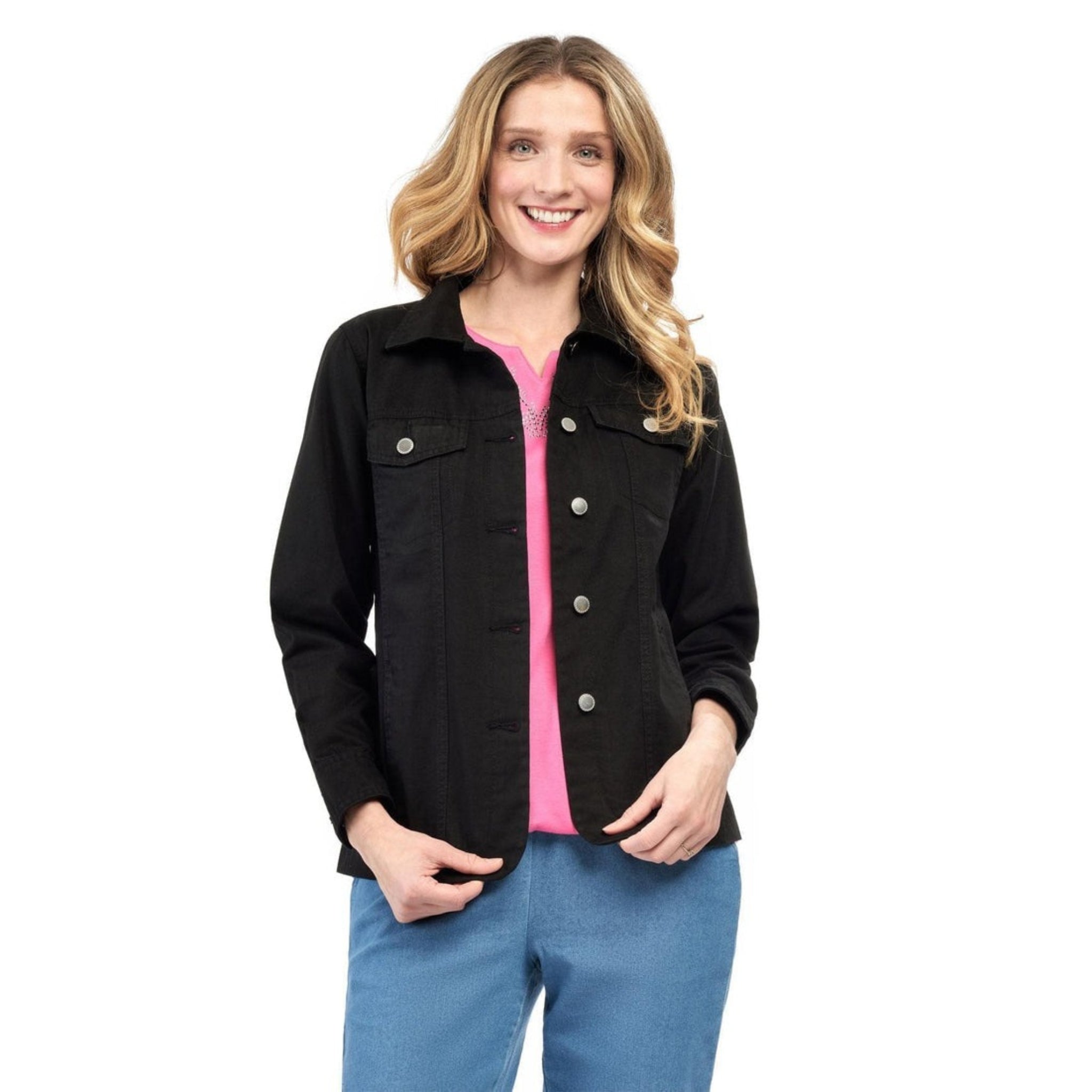 Women's Brushed Twill Button Front Jacket with Patch Pockets