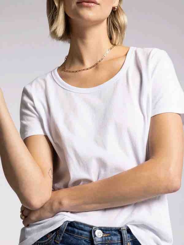 Elijah Scoop Neck Tee - Relaxed Fit 100% Cotton White Shirt
