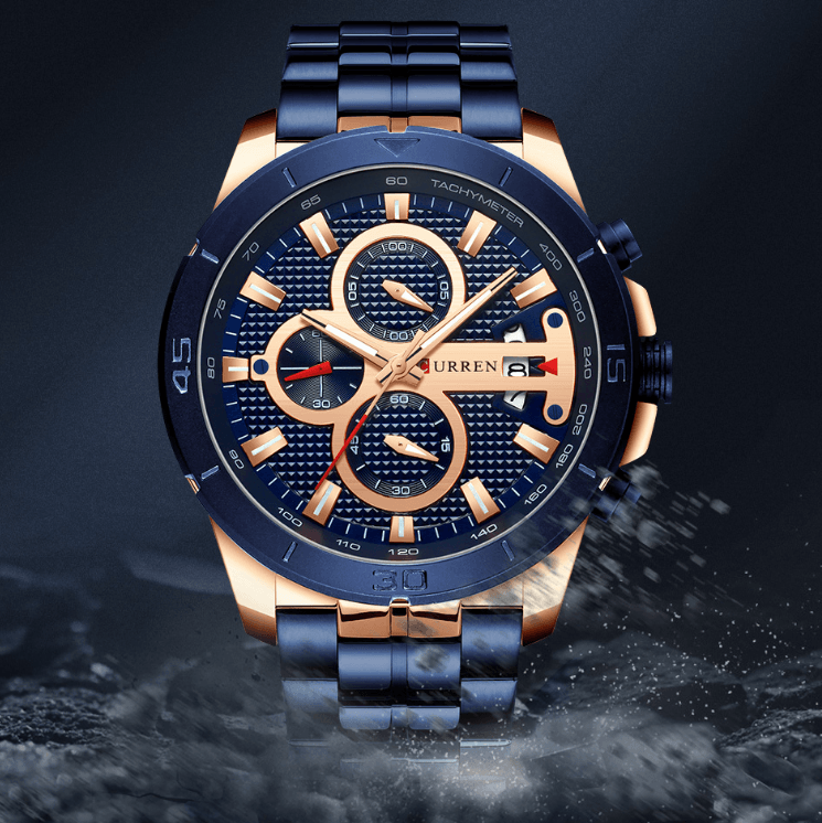 Luxury men's chronograph watch with Hardlex crystal and alloy case