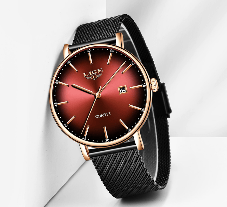 LIGE Men's Elegant Stainless Steel Dress Watch with Date Display