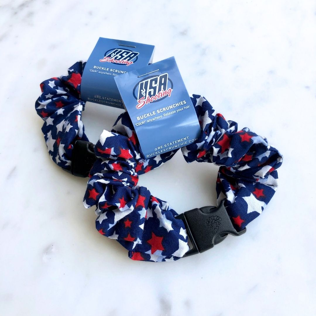 Team USA "Shooting" Stars Patriotic Buckle Scrunchie - No Snagging, No Tangles
