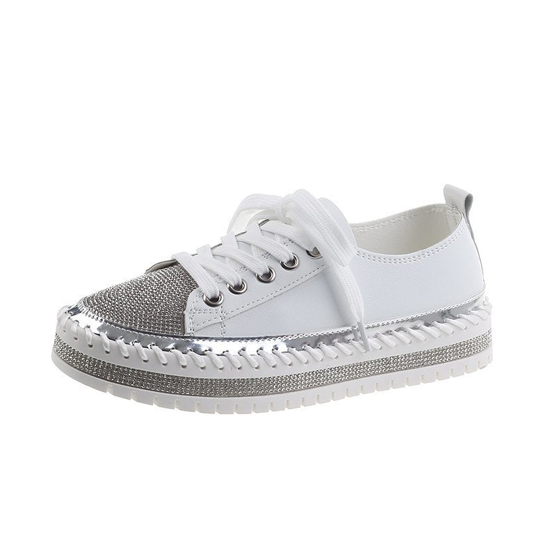 Women’s Leopard Canvas Lace-Up Sneakers with Rhinestone Accents