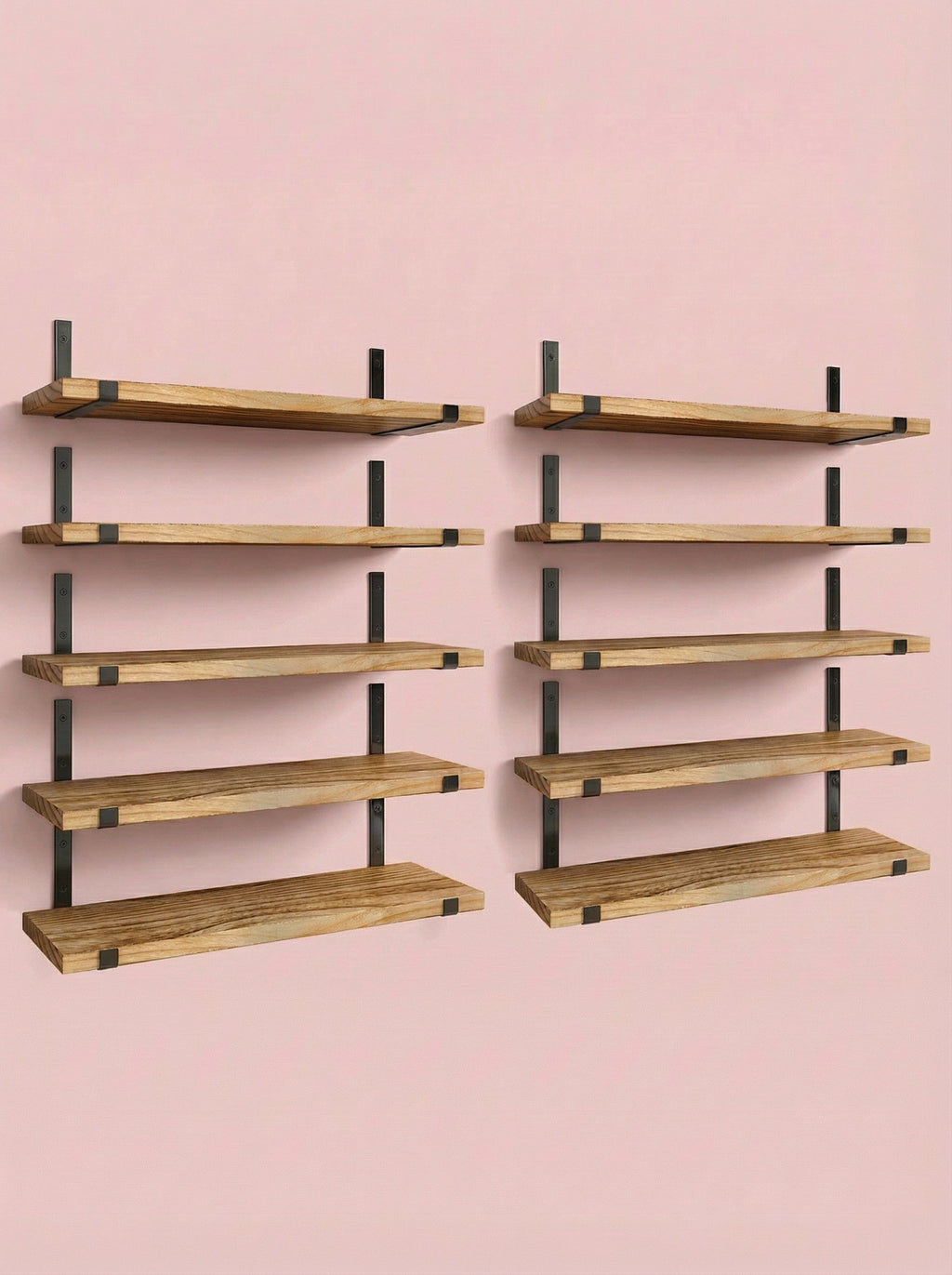 Rustic Wood Floating Shelves with Industrial Metal Brackets