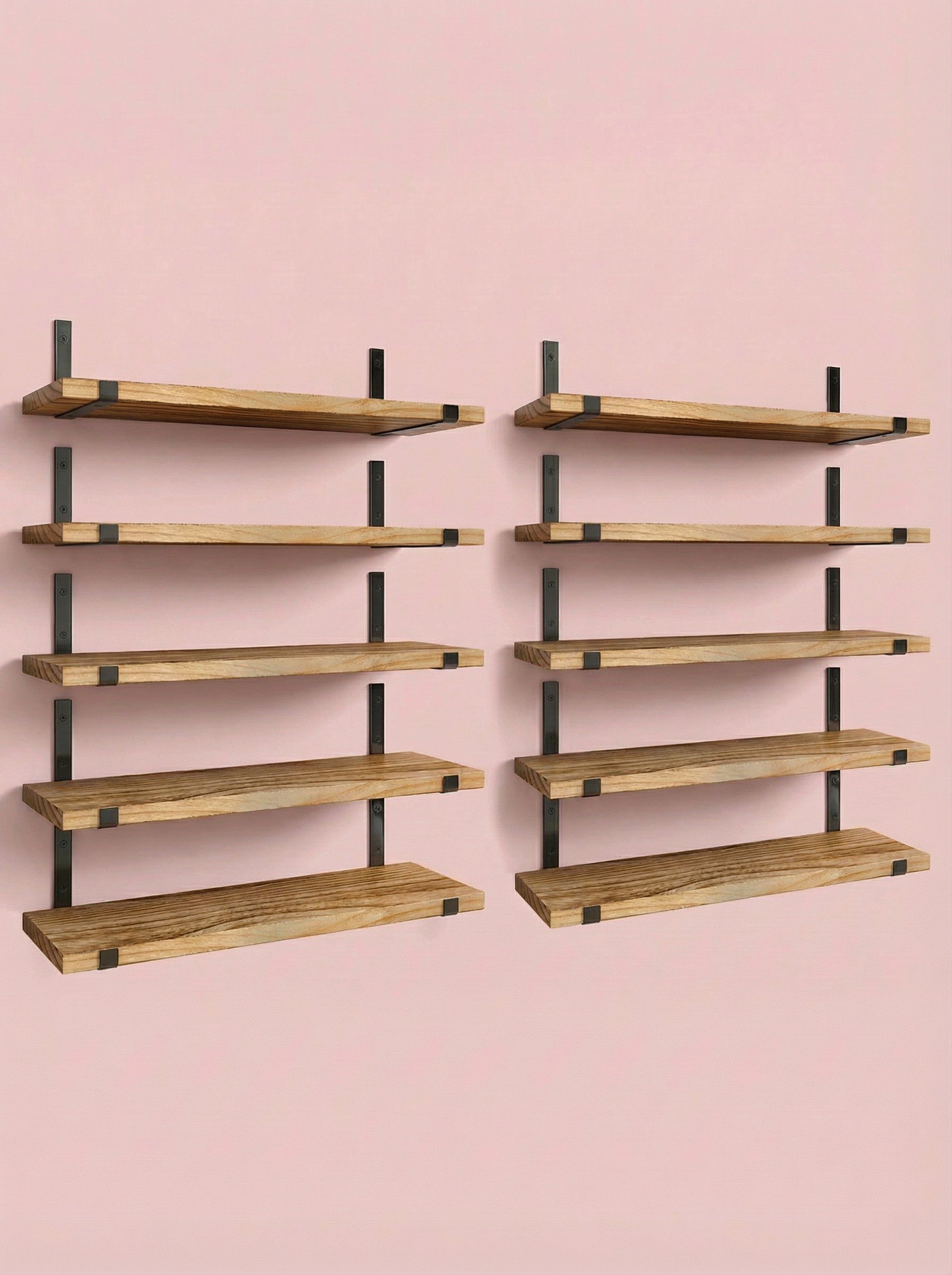 Rustic Wood Floating Shelves with Industrial Metal Brackets