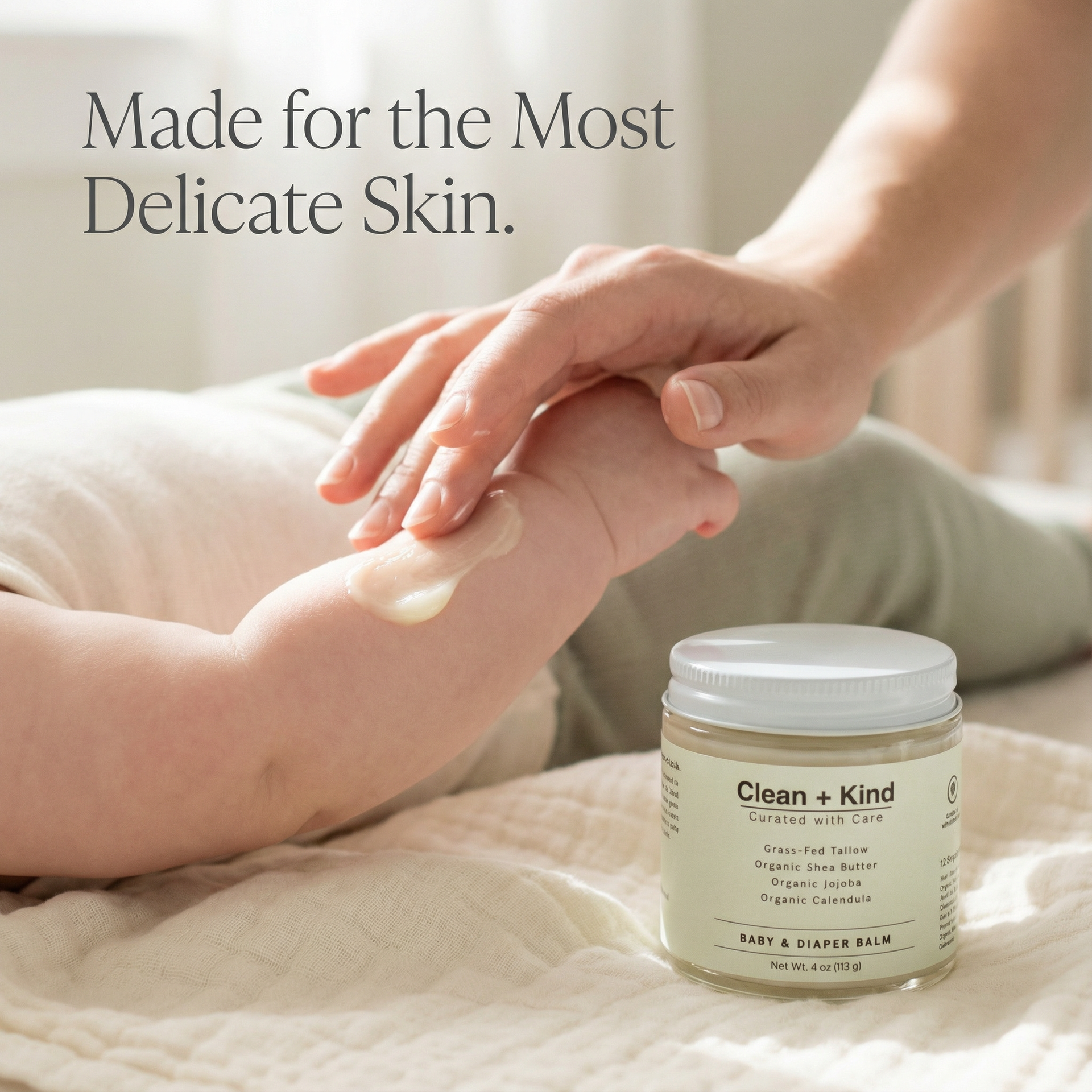 Natural Baby and Diaper Rash Balm with Grass-Fed Tallow 4oz - Image 5