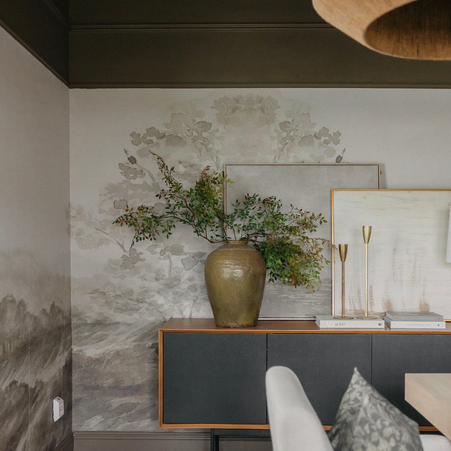Somerset Fields wallpaper in taupe and cream with a nature-inspired aesthetic.