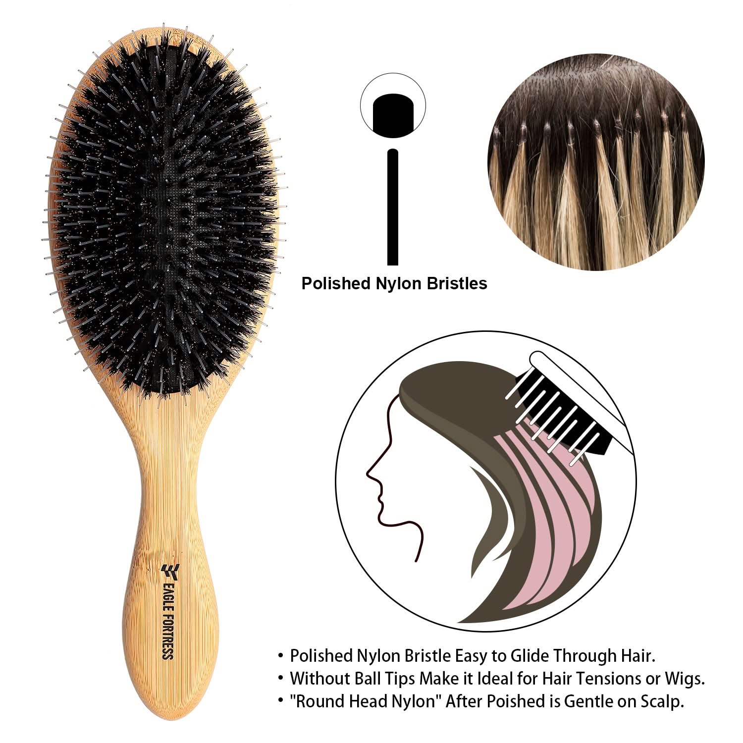 Minimalist Bamboo Detangler Hair Brush, Natural Wood & Black