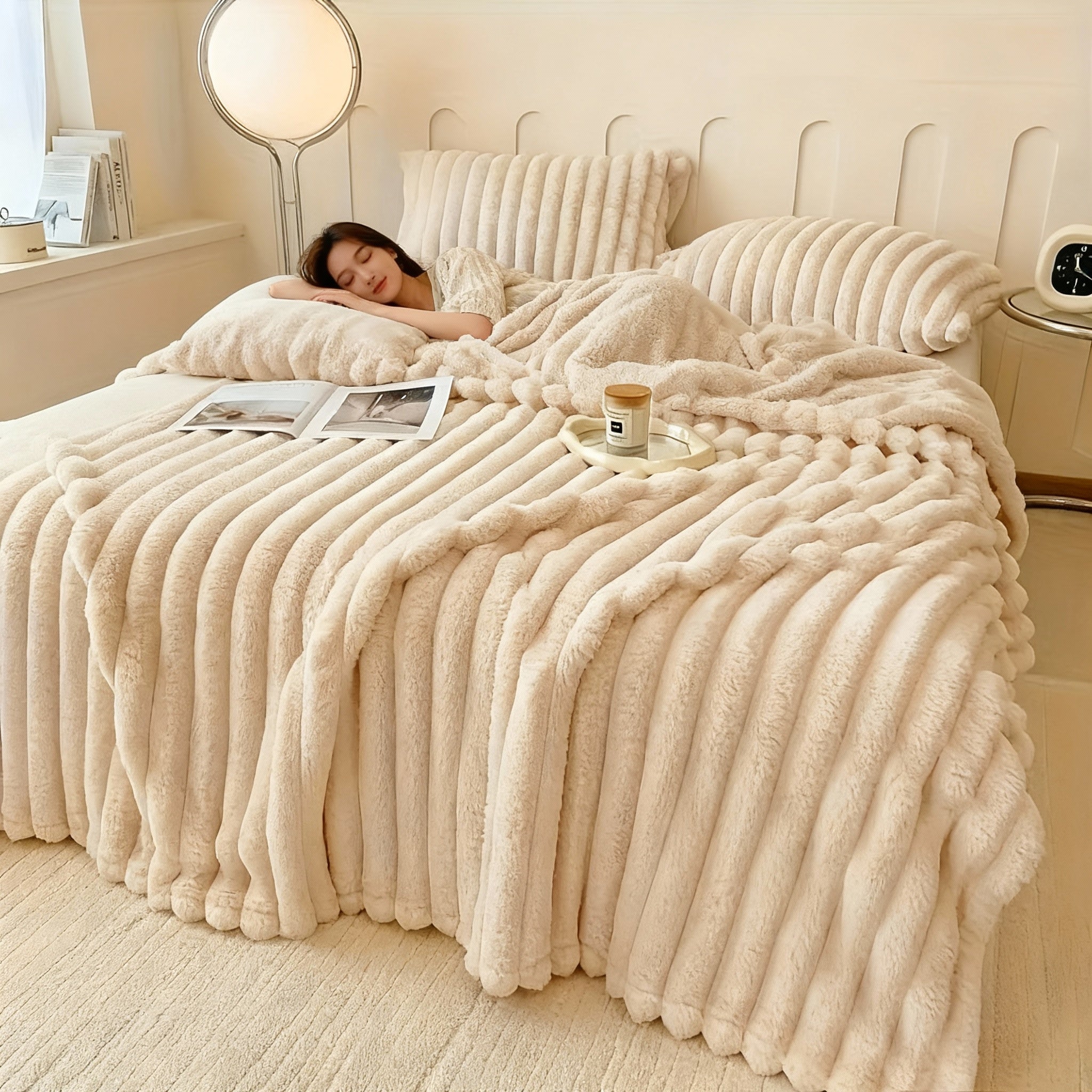 Ultra Soft Bunny-Plush Throw Blanket 50x60, Modern Minimalist Decor