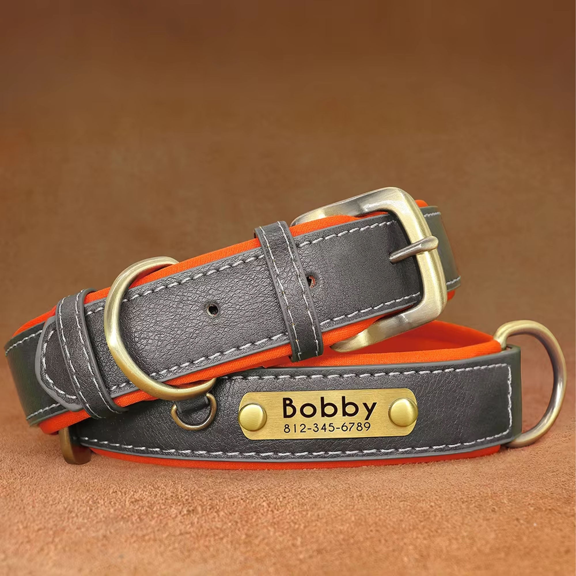 Personalized Dog Collar, Custom Engraved PU Leather Dog Collars, Free Engraving ID Tag Nameplate For Small Medium Large Dogs - C1515