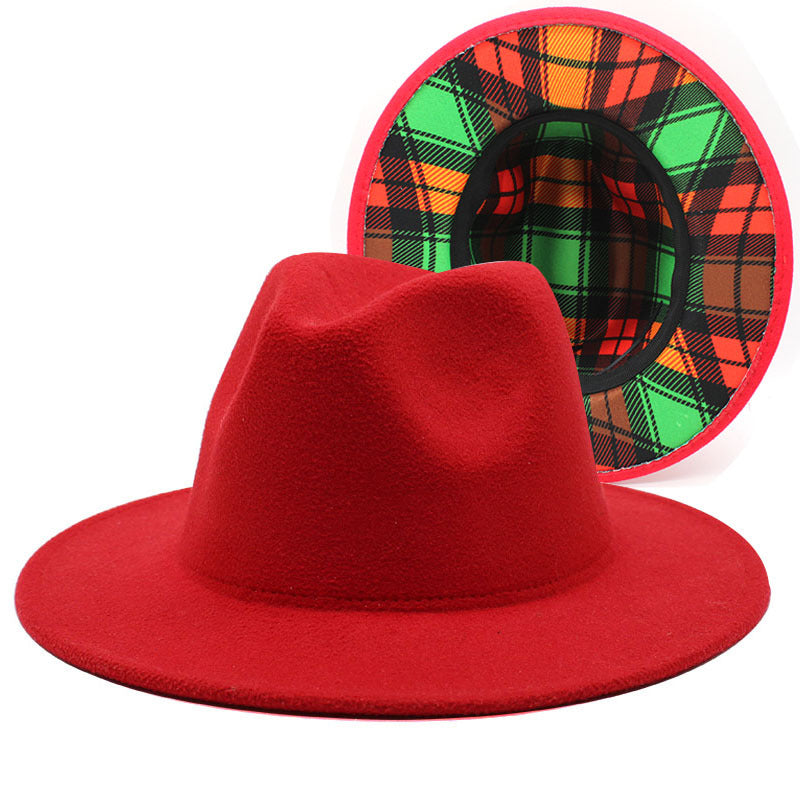 Two-Tone Retro Fedora Hat Wide Brim Unisex Jazz Cap 56-58cm
