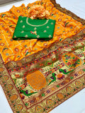 Yellow Vichitra Silk saree with intricate embroidery and diamond embellishments