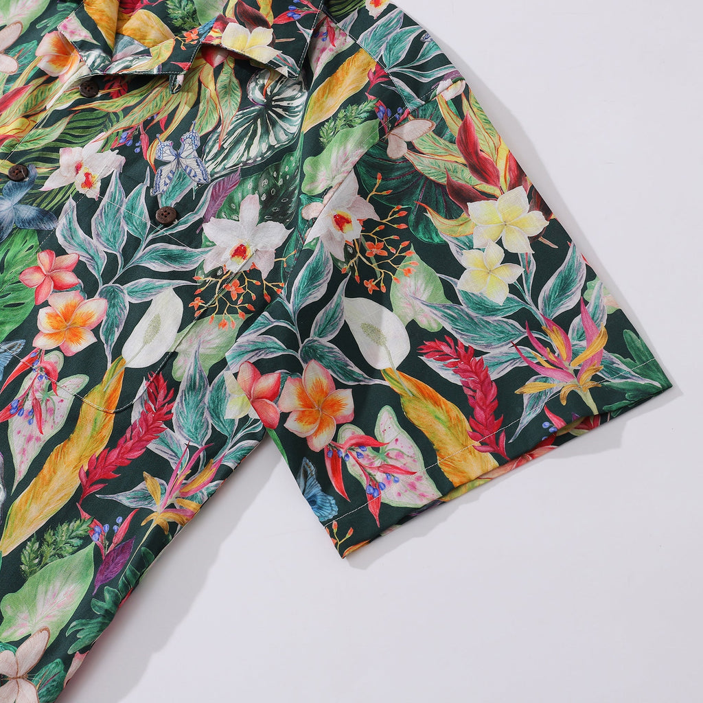 Men's Floral Butterfly Fantasy Print Cotton Camp Collar Hawaiian Shirt