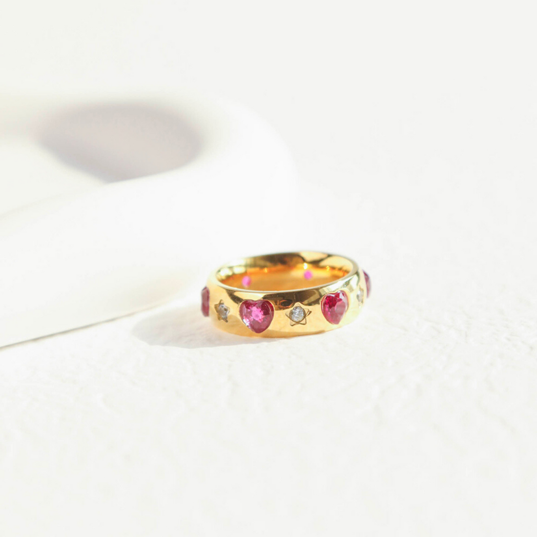 XOXO Love Gold Ring with Ruby Hearts & Diamond Stars - Image 2