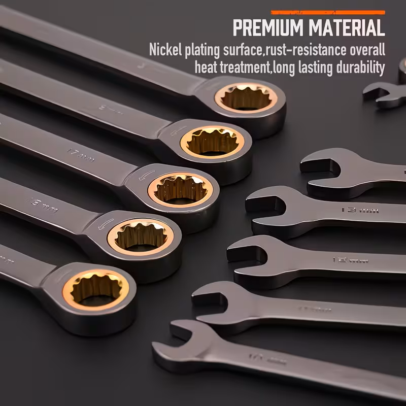 Ratcheting Wrench Set SAE Metric Steel Combination Spanner Kit
