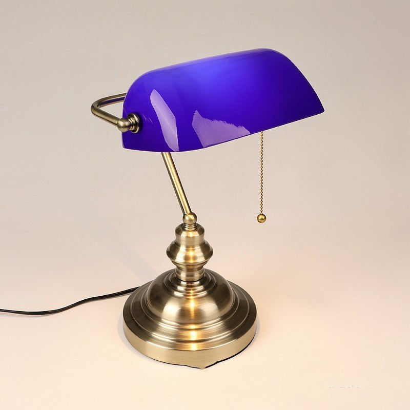 Vintage Bankers Desk Lamp - Classic Green and Bronze Iron Light
