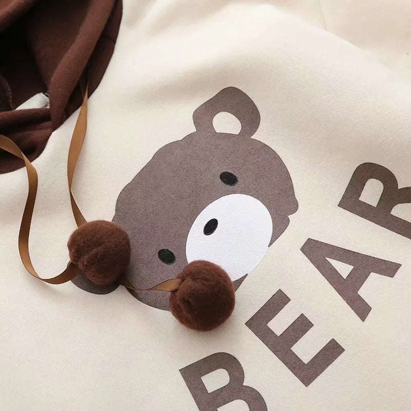 Cute Bear Ear Hoodie with Ribbon Detail Long Sleeve Pullover