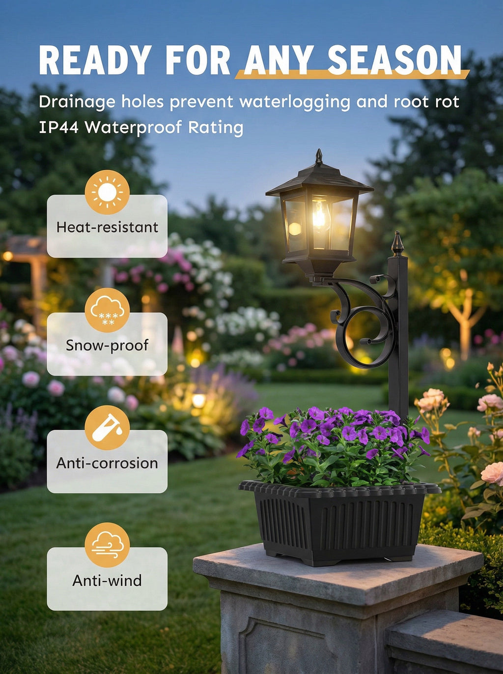 Solar Lamp Post with Flower Pot - Traditional Outdoor Garden Light