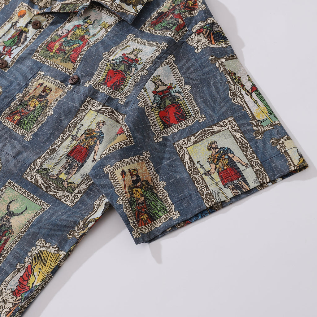 Men's Norse Mythology Woodcut Print Cotton Hawaiian Camp Collar Shirt