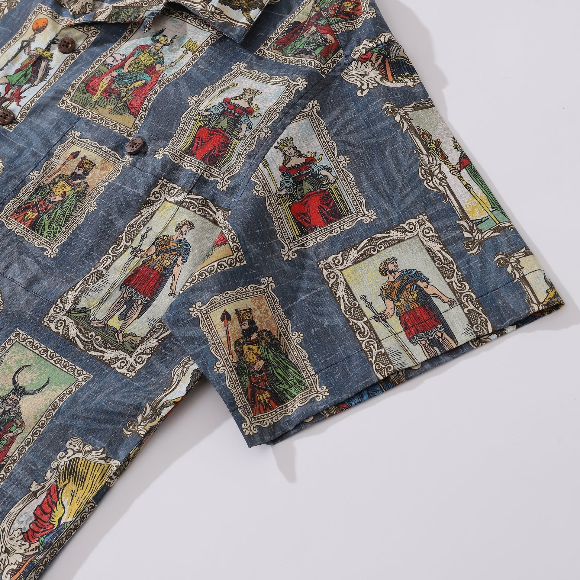 Men's Norse Mythology Woodcut Print Cotton Hawaiian Camp Collar Shirt