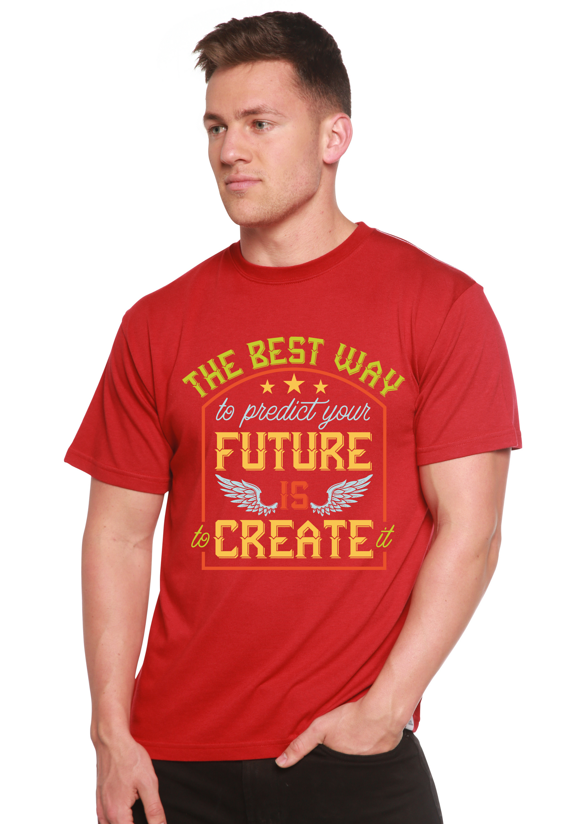 Feture is Create Spun Bamboo® Men's Bamboo Viscose/Organic Cotton Short Sleeve Graphic T-Shirt