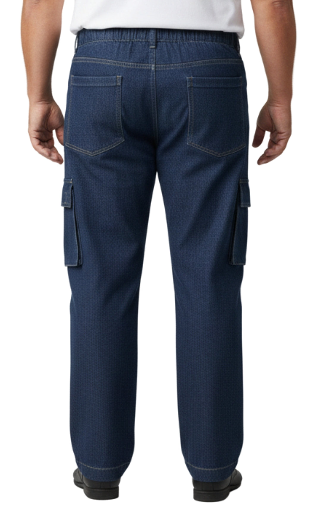 Men's Relaxed Pull-On Denim Cargo Jeans in Medium Blue