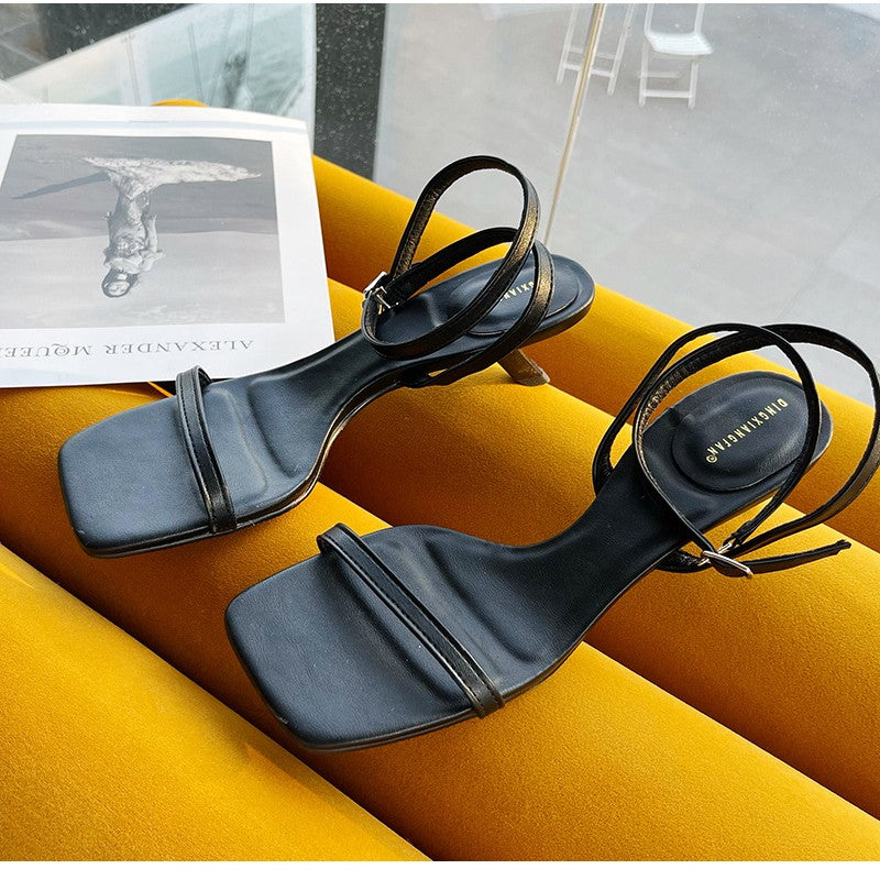 Square Open Toe Mid Heel Slide Sandals for Women Chic Slip-On Pumps - additional view 44