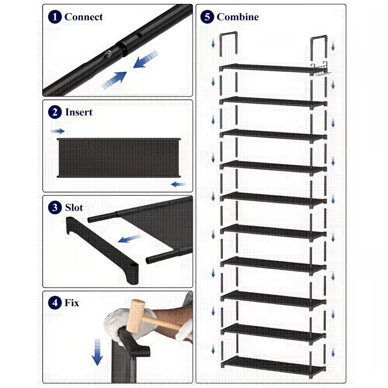 Multi-Layer Shoe Rack Organizer with Hooks - Large Capacity Shelf