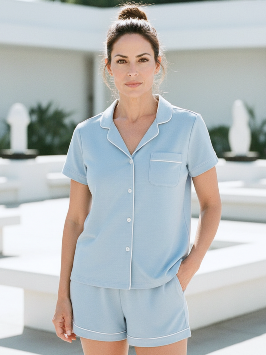 Navy Moisture-Wicking Pajama Shorts with Contrast Piping - Image 8