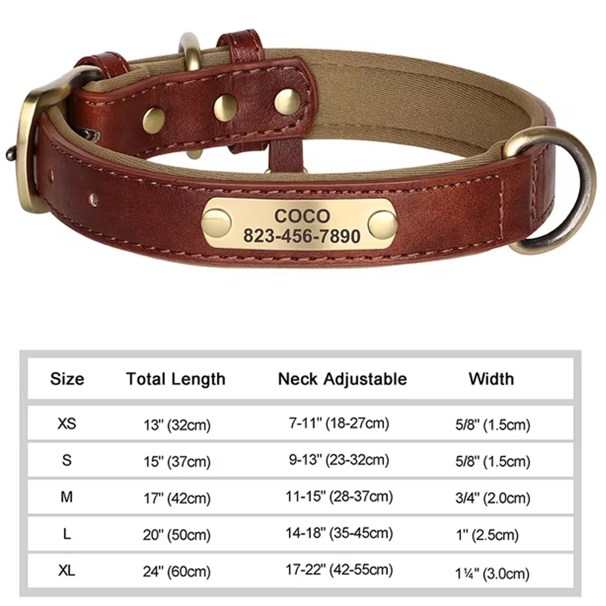 Personalized Dog Collar, Custom Engraved PU Leather Dog Collars, Free Engraving ID Tag Nameplate For Small Medium Large Dogs - C1502