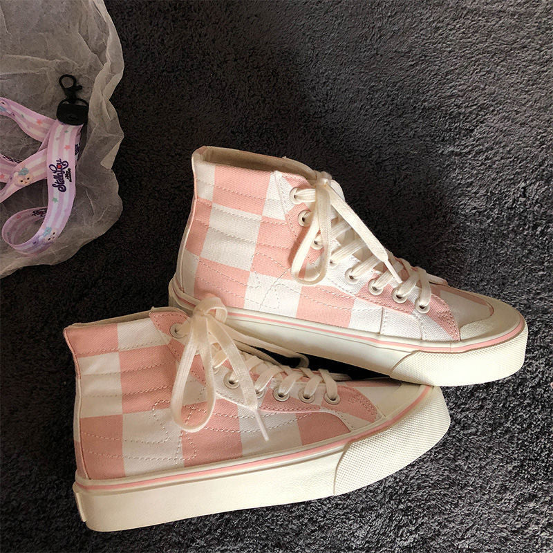 Pink Women's High-Top Canvas Sneakers – Slip-On Casual Athletic Shoes