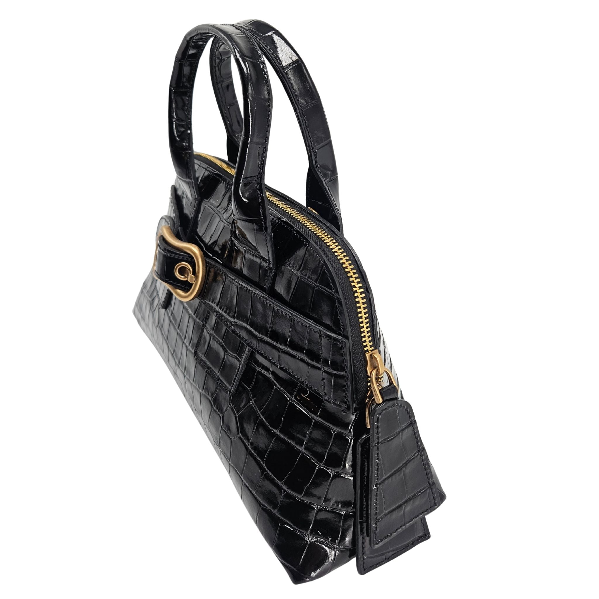 Niky Black Moc Croc Leather Mini tote Bag