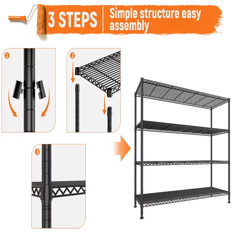 Adjustable Industrial Metal Wire Shelving Unit, Matte Black