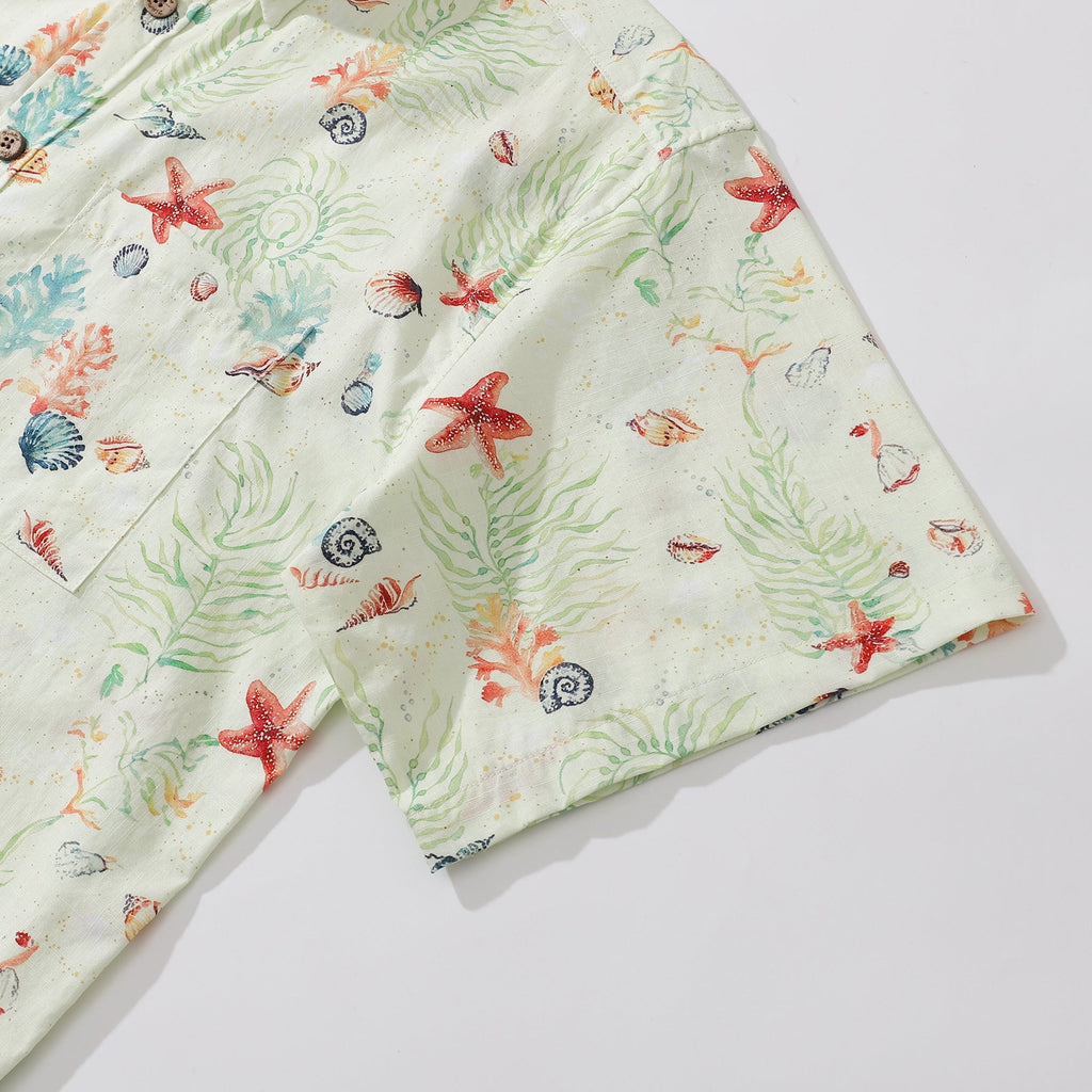 Coastal Shells Print Men's Hawaiian Shirt, 100% Cotton