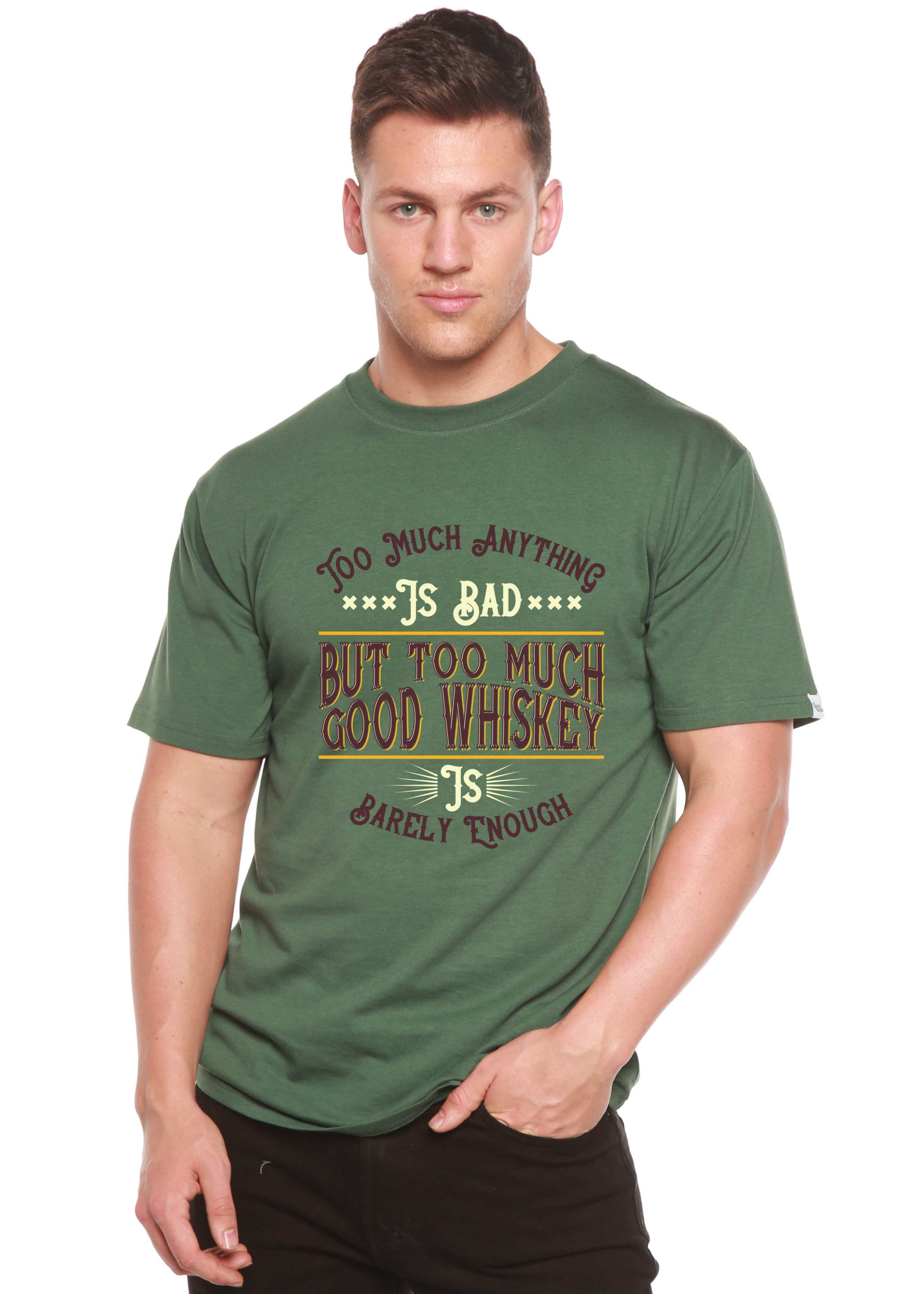 But Too Much Good Whiskey Men's Bamboo Viscose/Organic Cotton Short Sleeve Graphic T-Shirt