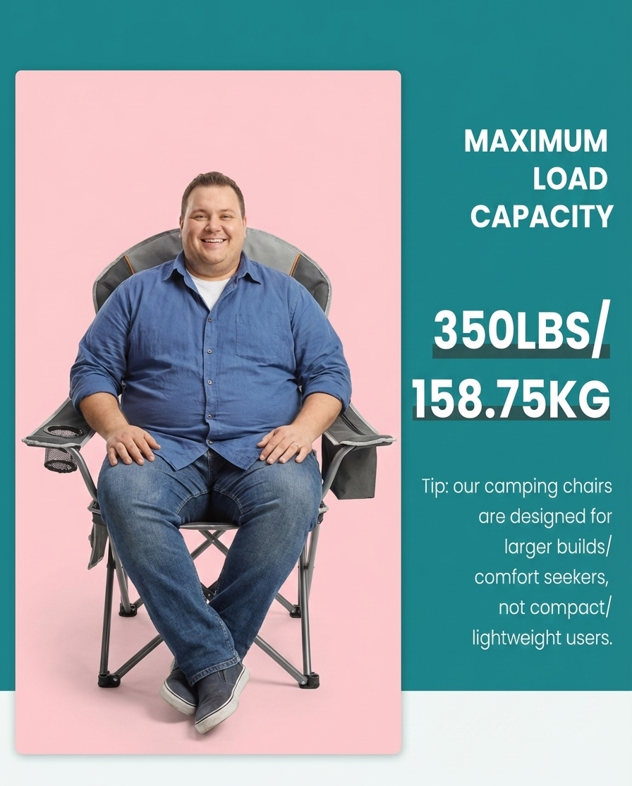 500 lbs Heavy Duty Folding Camping Chair with Cooler Bag