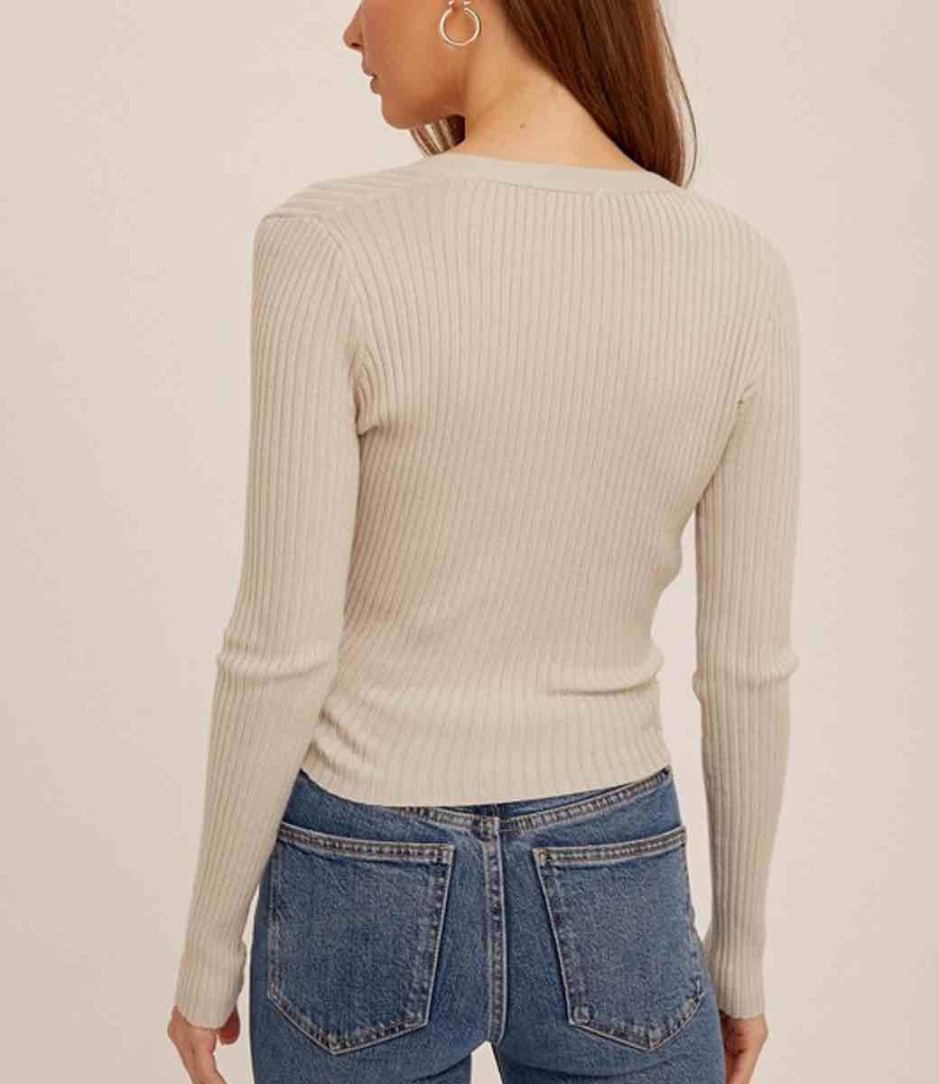 Asymmetrical Pleat Ribbed V-Neck Top in Dove Grey