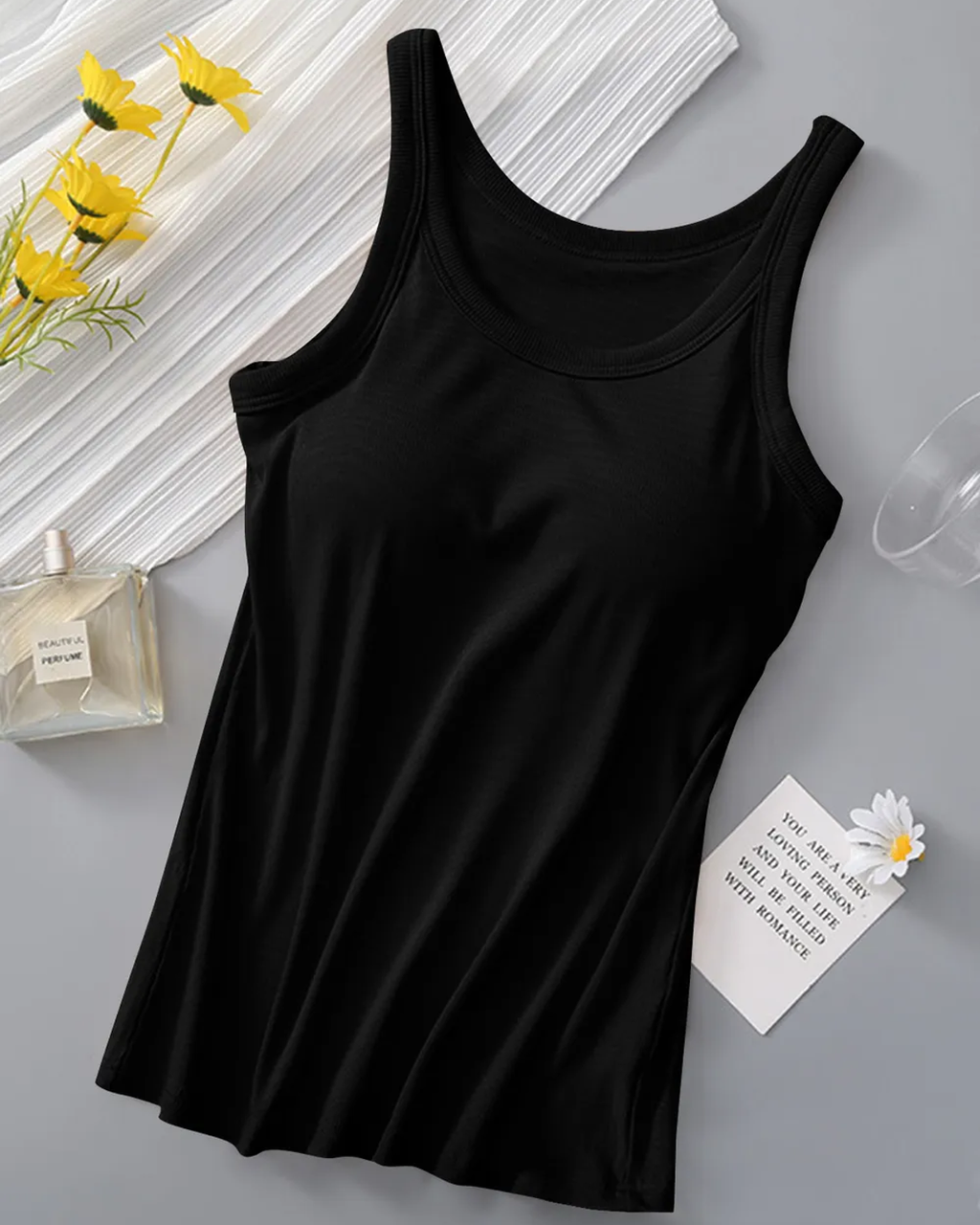 Round Neck Tank Top with Built-In Bra