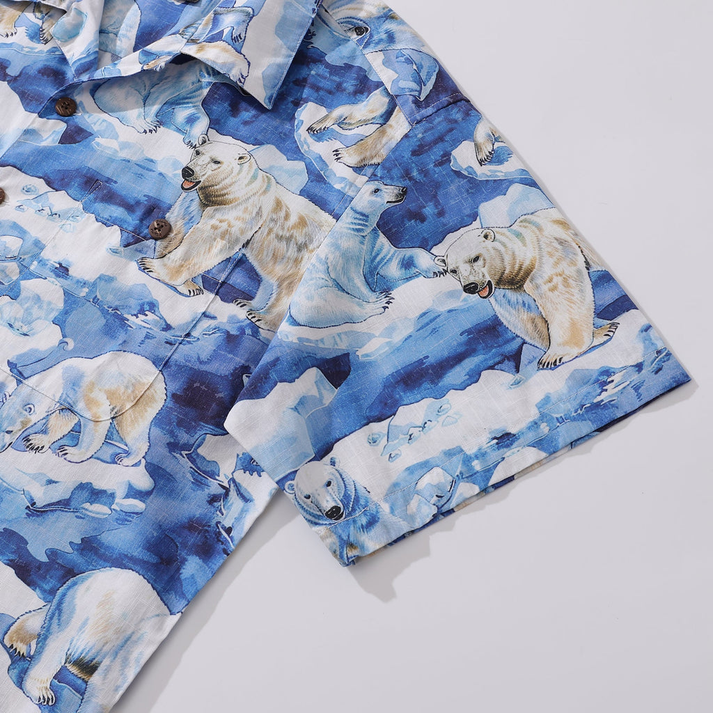 Polar Bear Melting Away Print Men's Hawaiian Shirt, 100% Cotton