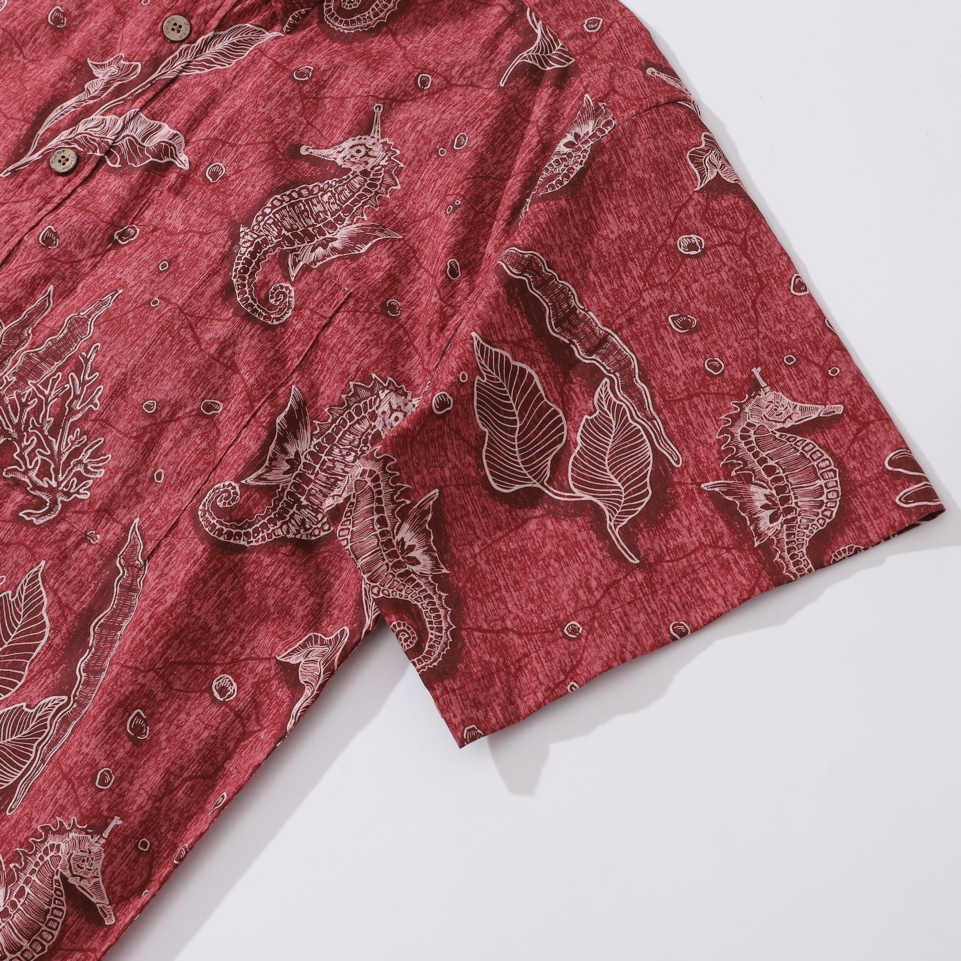 Red Seahorse Print 100% Cotton Short Sleeve Hawaiian Shirt