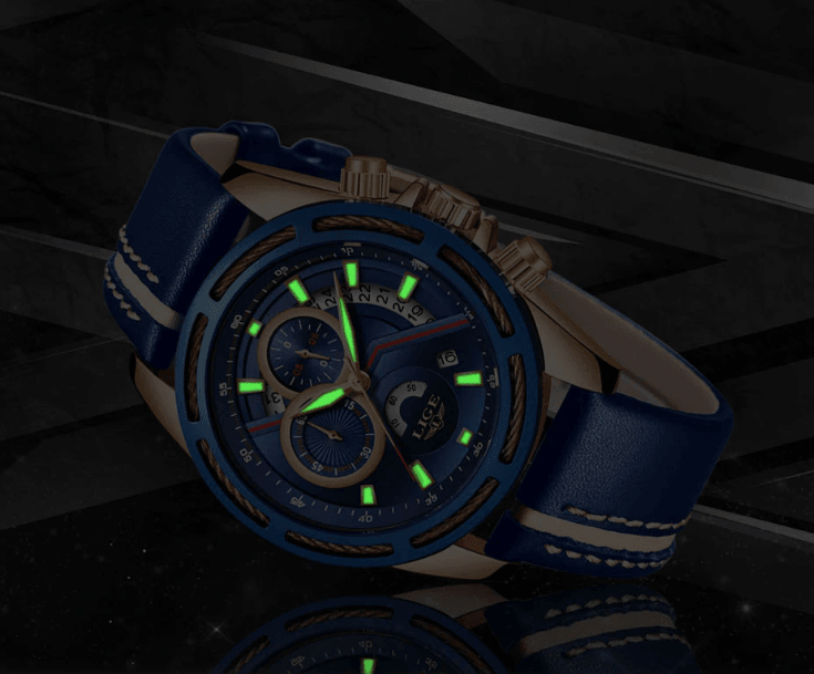 Men's Waterproof Chronograph Sports Watch with Leather Strap